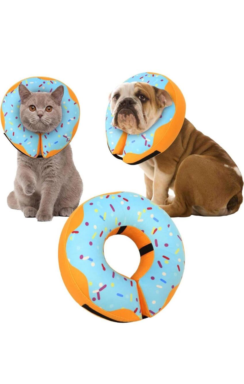 Inflatable Pet Recovery Collar Medium Blue Sprinkle Donut Dog Cat Cone New